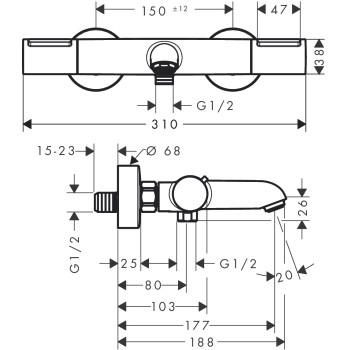 Hansgrohe Ecostat Element vonios maišytuvas su termostatu, chromas 13347000