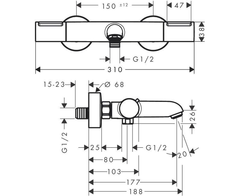 Hansgrohe Ecostat Element vonios maišytuvas su termostatu, chromas 13347000