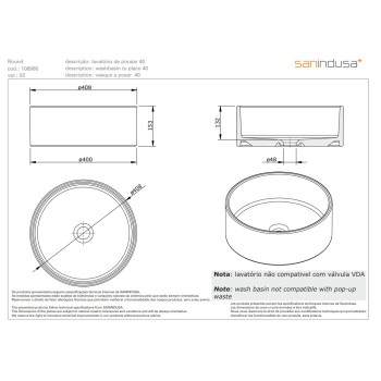 Vannas istabas izlietne Sanindusa Round 40 uzliekamā 40cm Balta matēta 108980604