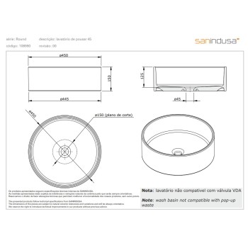 Vannas istabas izlietne Sanindusa Round 45 uzliekamā 45cm Balta matēta 108990604