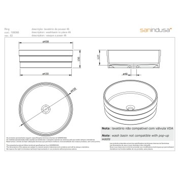 Vannas istabas izlietne Sanindusa Ring 45 uzliekama 45cm, Balta 109390004