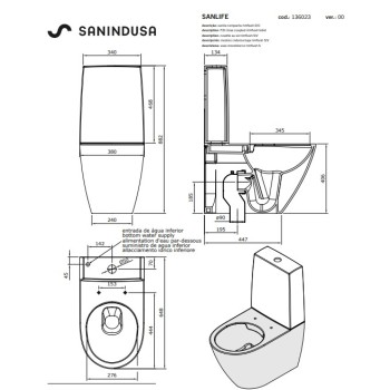 Tualetas Sanindusa Sanlife Rimfree su SoftClose Clipoff dangčiu, Baltas 136923004