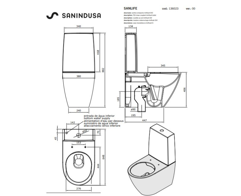 Tualetes pods Sanindusa Sanlife Rimfree ar SoftClose Clipoff vāku, Balts 136923004