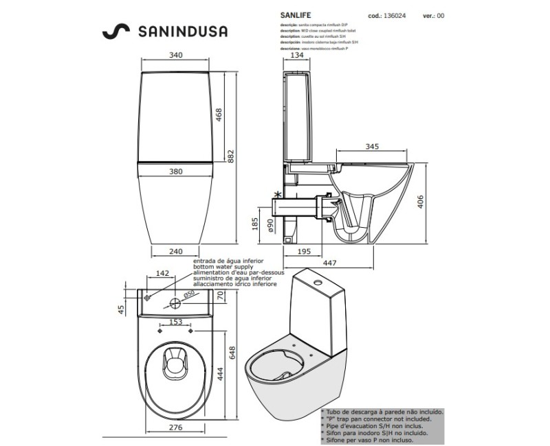 Tualetes pods Sanindusa Sanlife Rimfree ar SoftClose Clipoff vāku, Balts Matēts 136924604