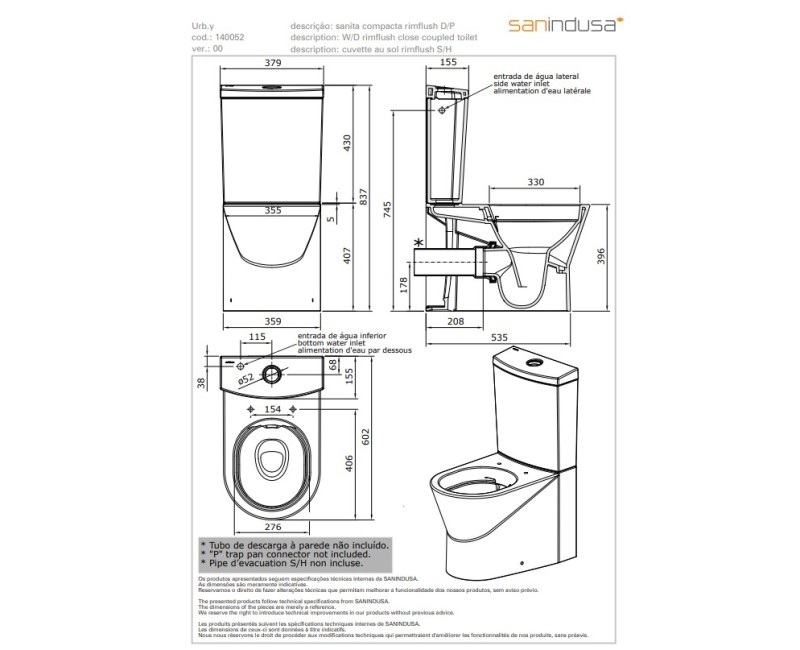 Tualetas Sanindusa URB.Y 60 Rimfree, su SoftClose EasyClipp dangčiu, Baltas 140952004