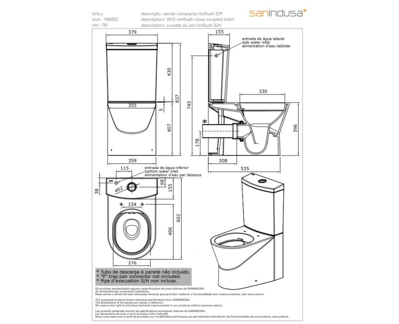 Tualetas Sanindusa URB.Y 60 Rimfree, su SoftClose EasyClipp dangčiu, Baltas matinė 140952604