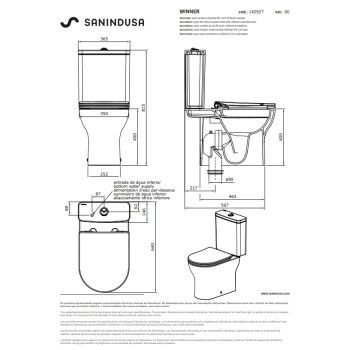 Унитаз Sanindusa Winner Rimfree с крышкой SoftClose EasyClipp, белый. 142927004