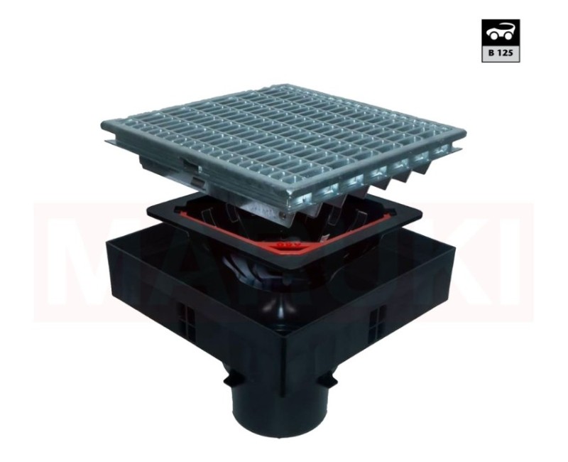 Трап ACO Self XtraPoint с оцинкованной решеткой в форме собачьей лапы, 250x250x205, B125, DN100