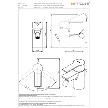Bidē maisītājs Sanindusa Master 40 ar PopUp vārstu, Hromēts 525040011