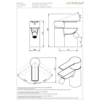 Bidē maisītājs Sanindusa Master 40, Hromēts 525040111