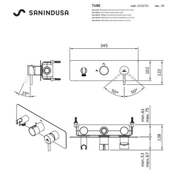 Dušas masītājs Sanindusa Tube iebūvējams Hromēts 531670111