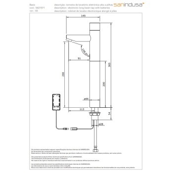 Sanindusa Basic Aukštas vonios kriauklės maišytuvas su jutikliu (baterija), Chromuotas 542737111