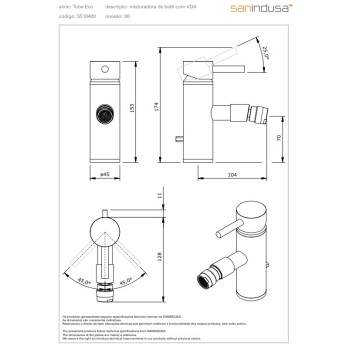Bidē maisītājs Sanindusa Tube ECO, ar popUp vārstu, Hromēts 551040011