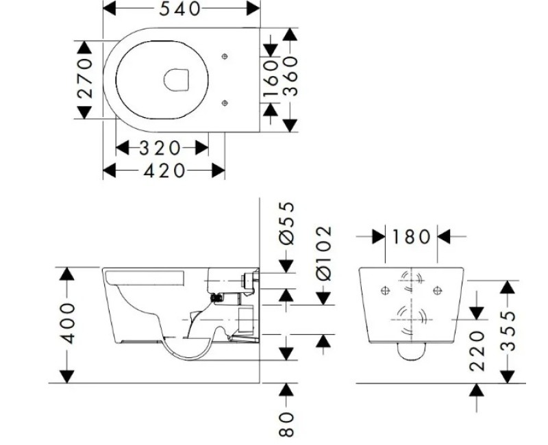 Подвесной унитаз Hansgrohe EluPura S, AquaFall, SmartClean, без крышки, белый 61118450