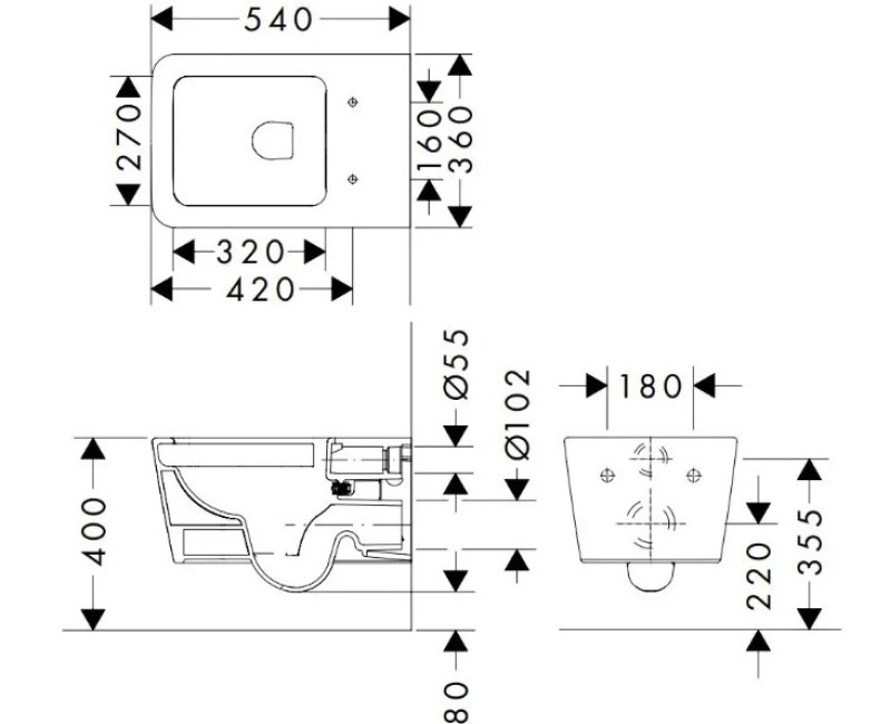 Piekaramais pods Hansgrohe EluPura Q, Rimfree AquaFall Flush, bez vāka, balts 60194450