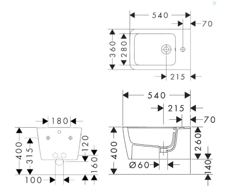 Piekaramais Bide Hansgrohe EluPura Q, balts 60280450