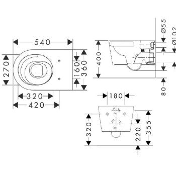 Piekaramais pods Hansgrohe EluPura S, AquaHelix Flush, Rimfree, EcoSmart, bez vāka, balts 60343450