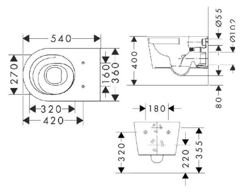 Piekaramais pods Hansgrohe EluPura S, AquaHelix Flush, Rimfree, EcoSmart, bez vāka, balts 60343450