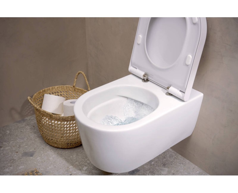 Pakabinamas tualeto dangtis Hansgrohe EluPura S Rimfree AquaFall Flush, HygieneEffect, be dangčio, baltas 62020450