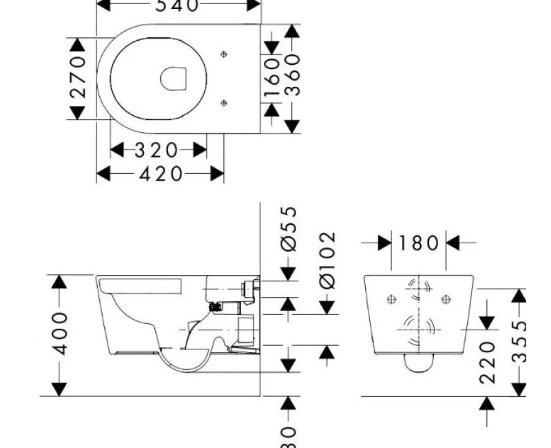 Pakabinamas tualeto dangtis Hansgrohe EluPura S Rimfree AquaFall Flush, HygieneEffect, be dangčio, baltas 62020450