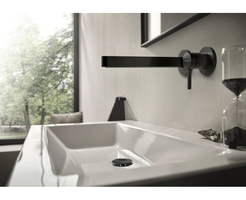 Смеситель для раковины Hansgrohe Finoris 22,8 см встроенный, с донным клапаном, EcoSmart, полированный черный хром 76050340