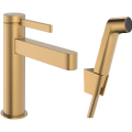 Смеситель для раковины Hansgrohe Finoris 110 с функцией слива Push-Open и лейкой для биде, EcoSmart, полированная бронза 76210140