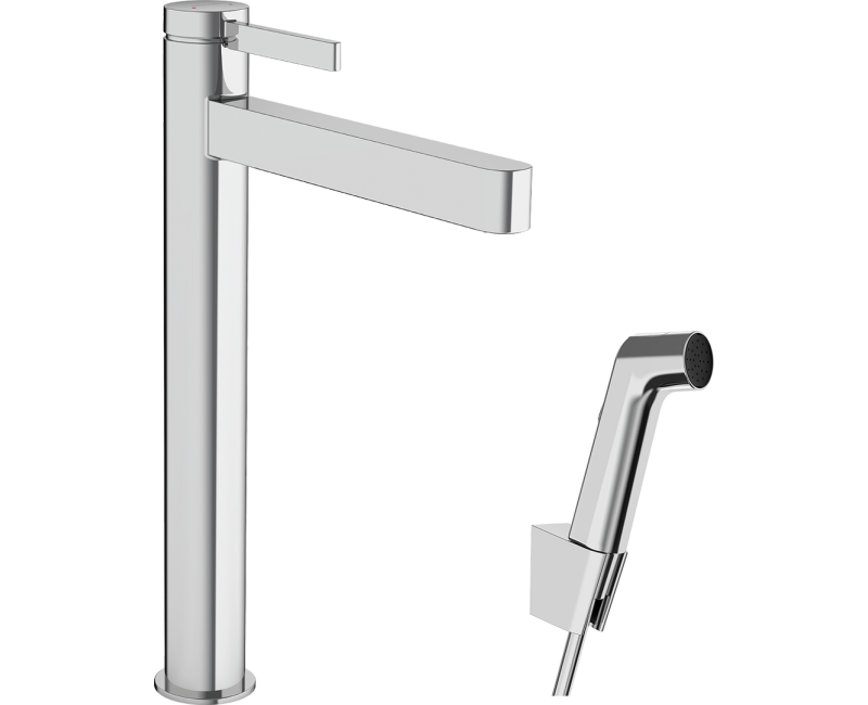 Vannas istabas izlietnes maisītājs Hansgrohe Finoris 260 ar Push-Open un bide dušas galvu, EcoSmart, hroms 76220000
