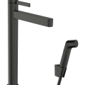 Vannas istabas izlietnes maisītājs Hansgrohe Finoris 260 ar Push-Open noteci un bide dušas galvu, EcoSmart, pulēts melns hroms 76220340