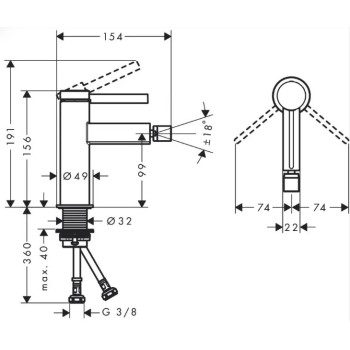 Bidē maisītājs Hansgrohe Finoris ar Push-Open izeju, matēti balts 76200700