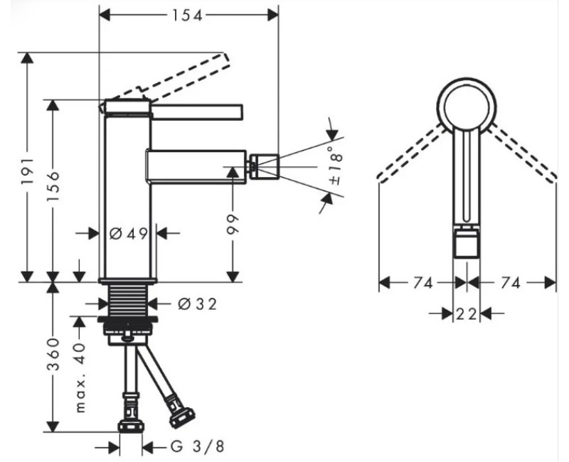 Bidē maisītājs Hansgrohe Finoris ar Push-Open izeju, matēti balts 76200700