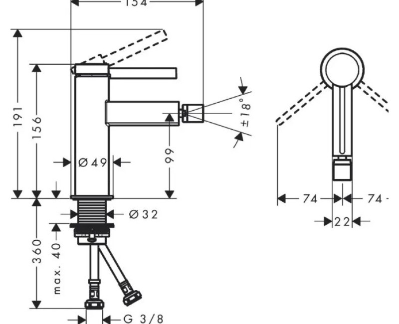 Bide maisītājs Hansgrohe Finoris ar Push-Open vārstu, pulēts melns hroms 76200340
