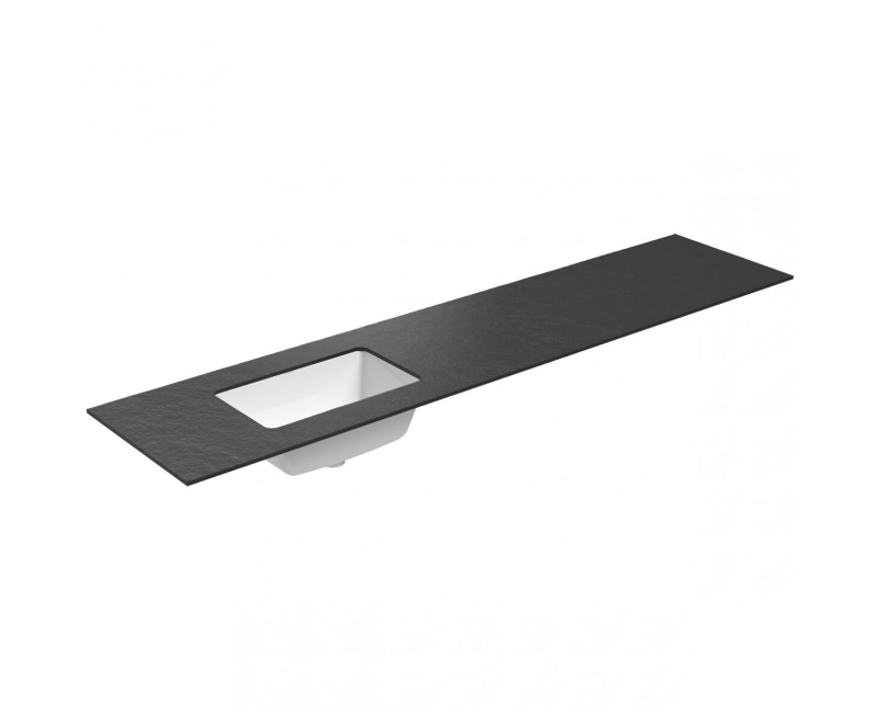 Vannas istabas virsma ar izlietni Kame Universal HPL 200 (ar sifonu) Kreisā puse Black lava HPL WP/20-3/H17-P3-L
