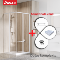 Dušas Kabīnes komplekts RAVAK SET2  dušas stūris SRV2-75 195 S balts + stikls (1.puse)Transparent + paliktnis Aneta 75x90cm