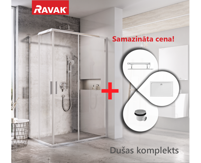 Dušas kabīnes komplekts RAVAK SET18L Dušas durvis BLSRV2K-80 hromēts, stikls + Dušas durvis BLSRV2K-120 + panelis Gigant Pro Kreisais