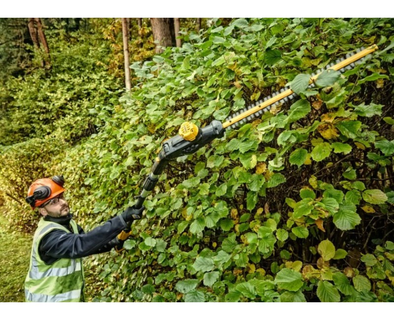 Dzīvžoga šķēres DeWALT 18 V akumulatora ar garu rokturi, 1 x 5,0 Ah XR akumulators, DCMPH566P1 lādētājs