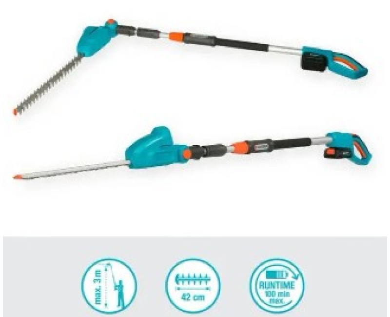 Dzīvžoga šķēres Gardena 18 V akumulatora teleskopiskās  THS 42/18V P4A, 42 cm, 1 x 2,5 Ah akumulators, lādētājs 14732-20