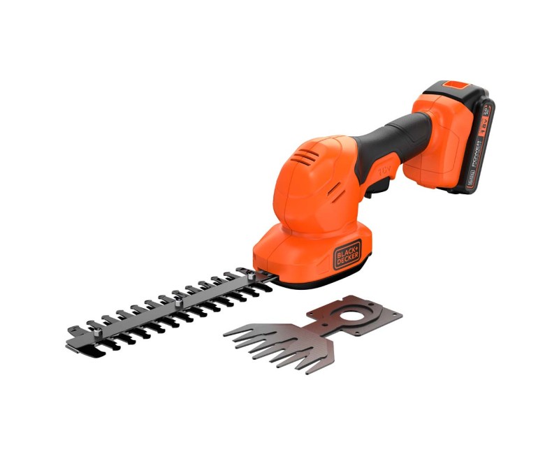 Krūmu un zāles šķēres BLACK+DECKER 18 V akumulatora, 1 x 2,0 Ah  akumulators, lādētājs BCSS18D1-QW
