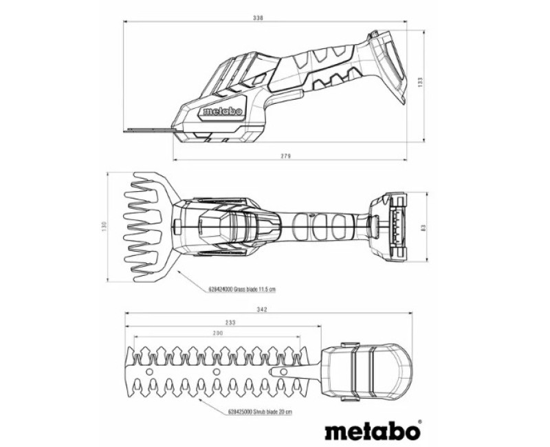 Кусторез Metabo 18 В, Акумуляторний, без аккумулятора и зарядного устройства 601609850