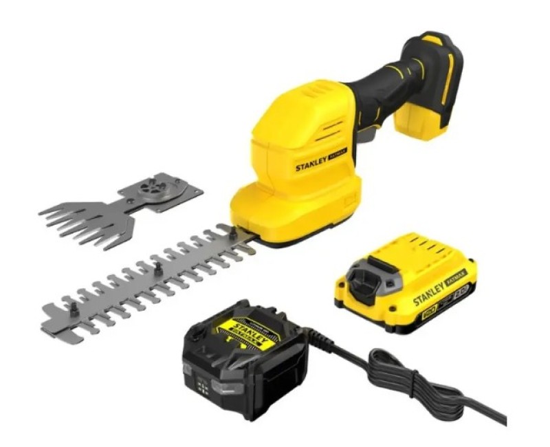 Krūmu un zāles šķēres Stanley 18 V akumulatora, 1 x 2,0 Ah akumulators, lādētājs STCSS20D1-QW