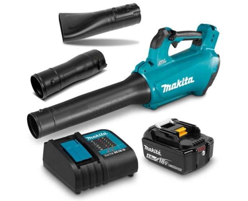 Akumuliatorinis lapų pūstuvas Makita 18 V, 1 x 5,0 Ah LXT akumuliatorius, DUB184RT įkroviklis