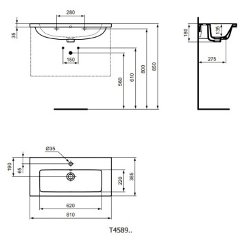 Mēbeļu izlietne Ideal Standard i.Life S 81x39x18 cm, ar pārplūdes atveri, jaucējkrānam, balta T458901
