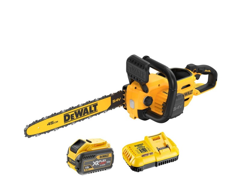 Motorzāģis DeWALT 54 V akumulatora 45 cm, 1 x 9,0 Ah FLEXVOLT akumulators, DCMCS574X1 lādētājs