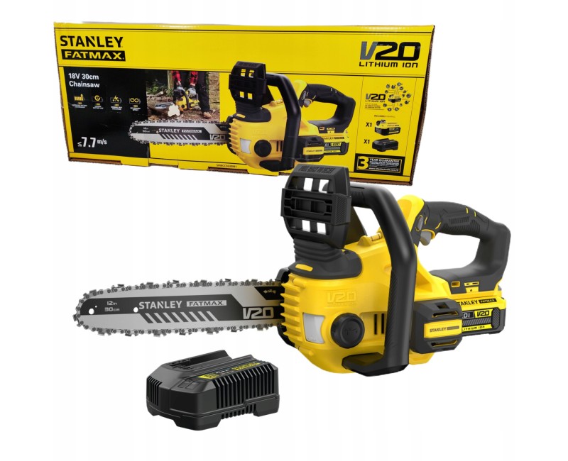 Motorzāģis Stanley 18 V akumulatora 30 cm, 1 x 4,0 Ah akumulators, lādētājs SFMCCS630M1-QW