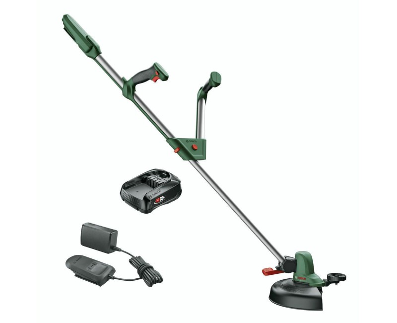 Trimmeris Bosch 18 V akumulatora ar auklu, 26 cm pļaušanas platums, 1 x 2,0 Ah akumulators, lādētājs 06008C1D03