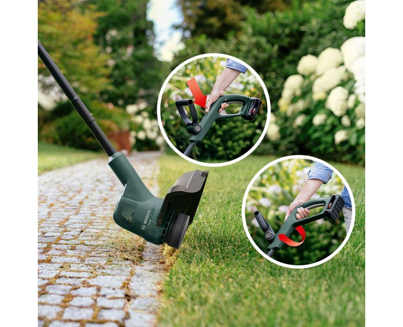 Bosch trimeris 18 V akumuliatorinis su valą, 26 cm pjovimo plotis, 2 x 2,0 Ah akumuliatoriai, įkroviklis 06008C1C05