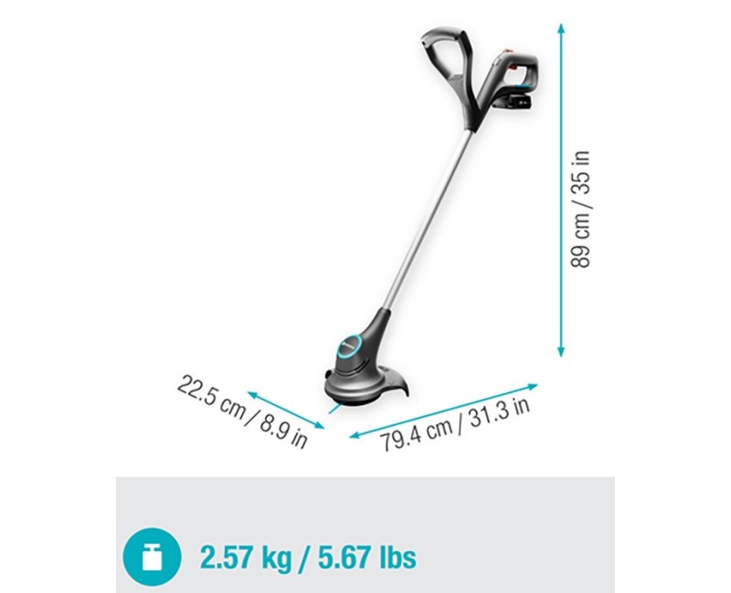 Trimmeris Gardena 18 V SmallCut 23/18 V, pļaušanas platums 23 cm, 1 x litija jonu akumulators 2,0 Ah, lādētājs 14702-20