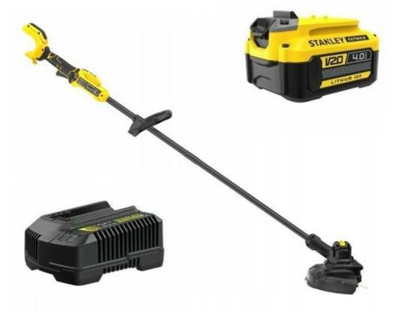 Trimmeris Stanley 18 V akumulatora ar auklu, 33 cm pļaušanas platums, 1 x 4,0 Ah litija jonu akumulators, lādētājs SFMSTB930M-QW