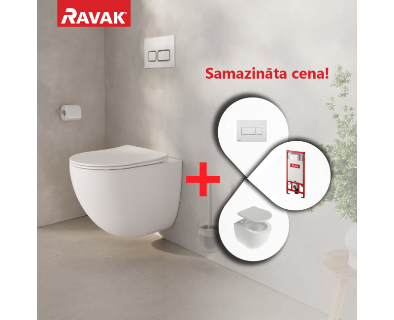 Tualetes poda komplekts Ravak SETWC1 Rāmis G II/1120 + pods Chrome AquaSpin Rifmree ar SoftClose vāku +  Balta Poga Uni