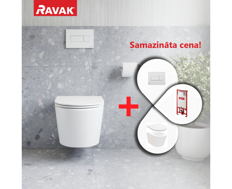 Tualetes poda komplekts Ravak SETWC3 Rāmis G II/1120 + pods Flow RimOff  ar SoftClose vāku + Balta Poga Uni
