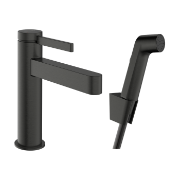 Vannas istabas izlietnes maisītājs Hansgrohe Finoris 110 ar Push-Open ar Bidetta, EcoSmart, Birstēts Melns Hroms 76210140